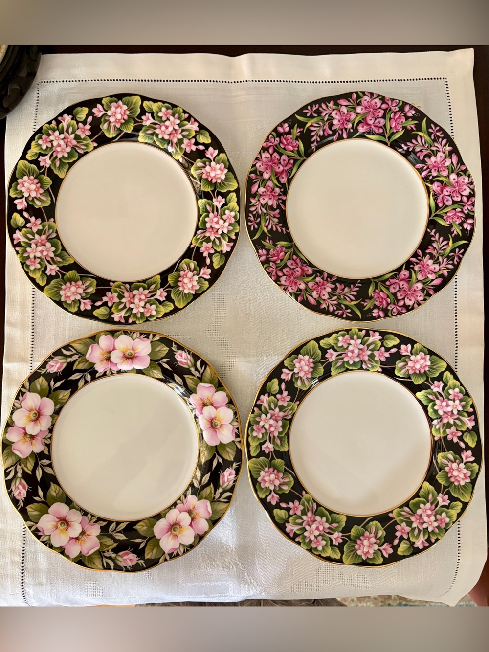 Set of 4 ROYAL ALBERT Provincial Flowers 8 1/4” Salad Plates-3 Pink Designs NEW